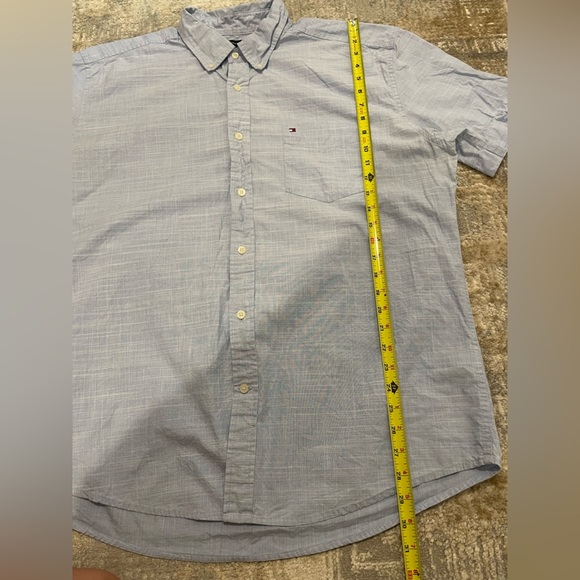 Tommy Hilfiger Blue Short Sleeve Button Down Shirt Lightweight Cotton Size XL - Picture 2 of 7